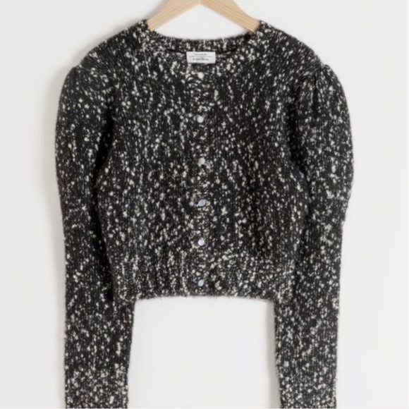 & Other Stories Puff Sleeve Bouclé Cardigan Sweater Alpaca Blend Size M - Picture 2 of 12